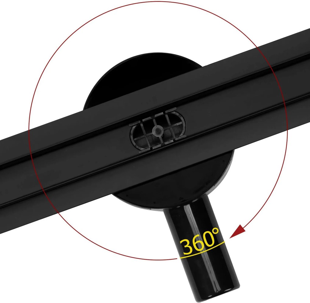 Rea Lineárny nerezový odtokový žľab NEO SLIM BLACK PRO 60 cm s 360° stupňovým sifónom, čierny, REA-G8900