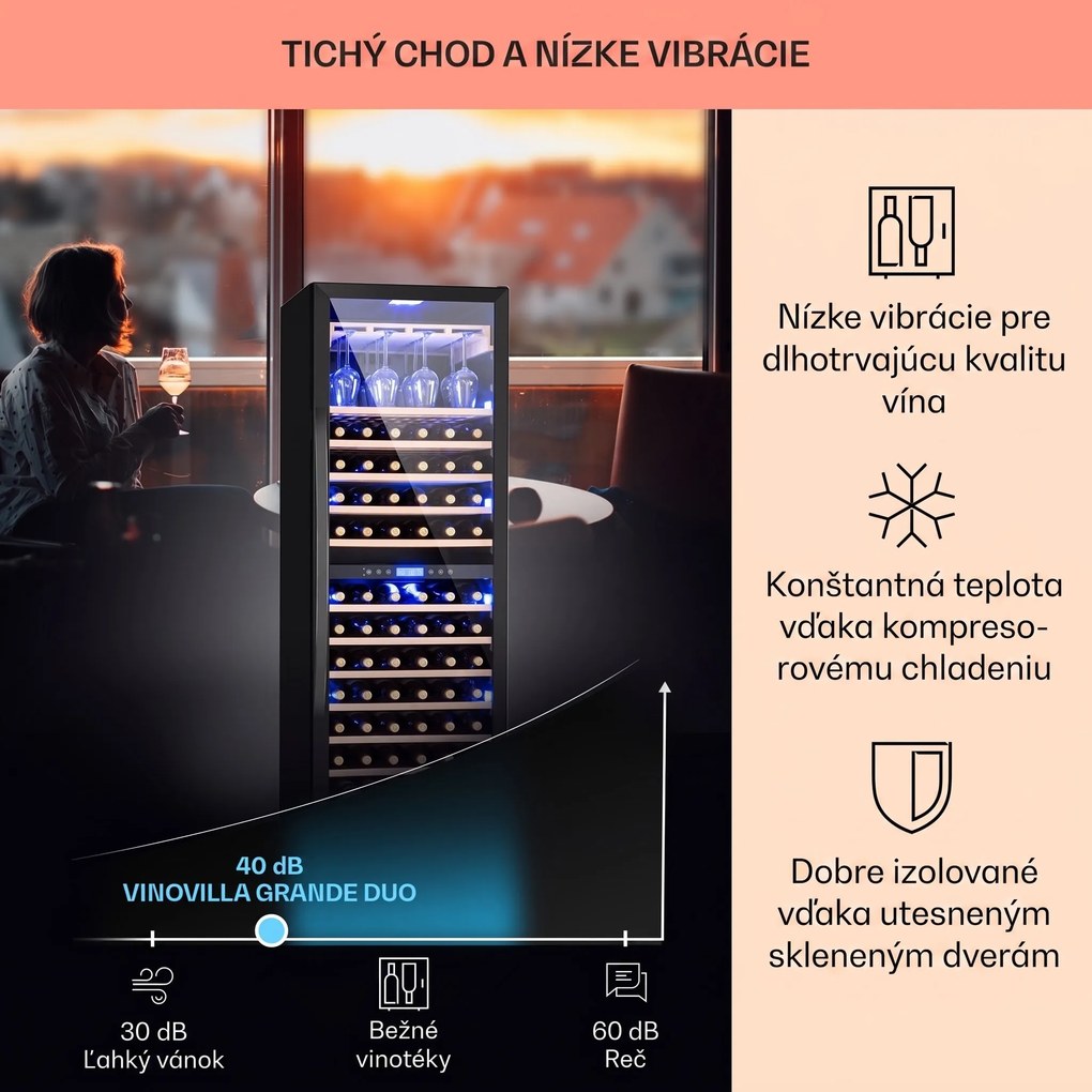 Klarstein Vinovilla Onyx Grande Duo, vinotéka, 425 l, 162 fliaš, 3-farebné LED osvetlenie, čierna