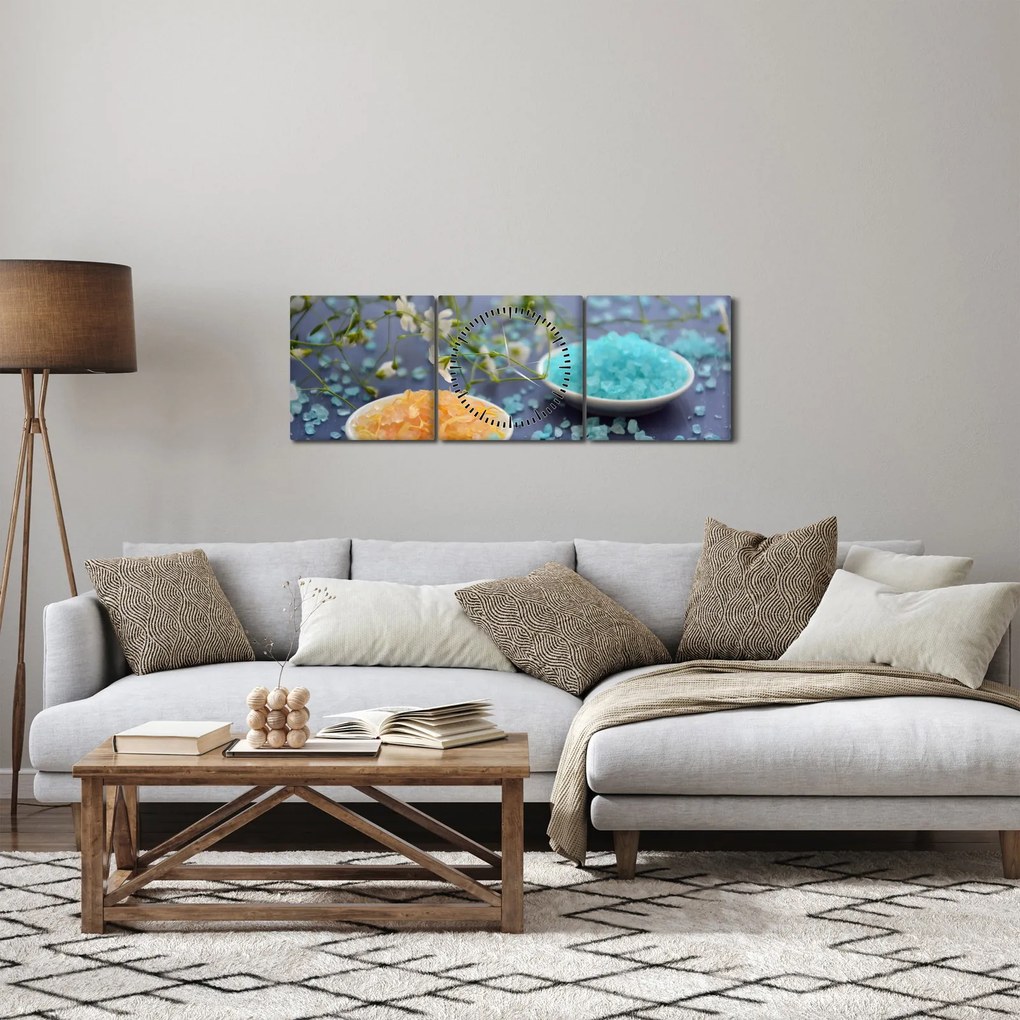 Obraz farebnej morskej soli (s hodinami) (90x30 cm)