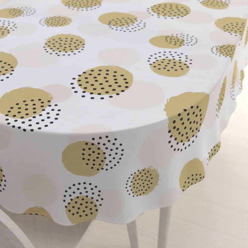 Biante Teflónový oválny obrus TF-059 Okrové a svetlo marhuľové bodkované kruhy na bielom 50x100 cm