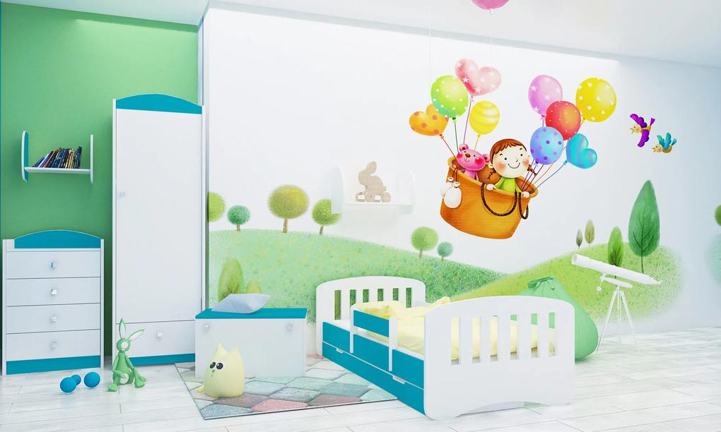 Happy Babies Detská posteľ Happy dizajn/čiarky Farba: Modrá / biela, Prevedenie: L04 / 80 x 160 cm /S úložným priestorom, Obrázok: Čiarky