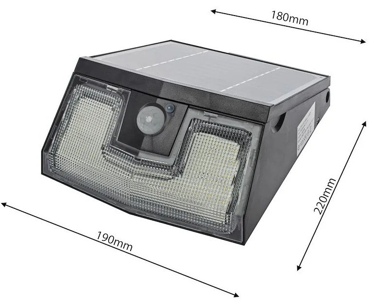 Ecolamp Exteriérové solárne nástenné LED svietidlo Solar, 1x LED 7w, čierna, pohybový senzor