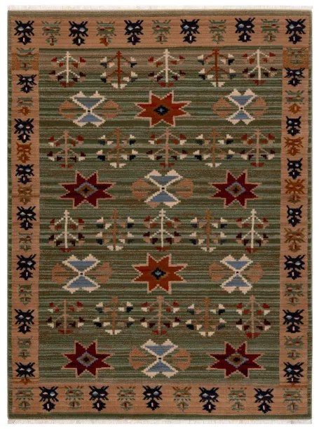 Koberec KESHAN, strapce 6902/53533 zelený / terakota