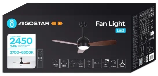 Aigostar-LED Stmievateľný stropný ventilátor LED/24W/230V 2700-6500K 106,6cm + DO