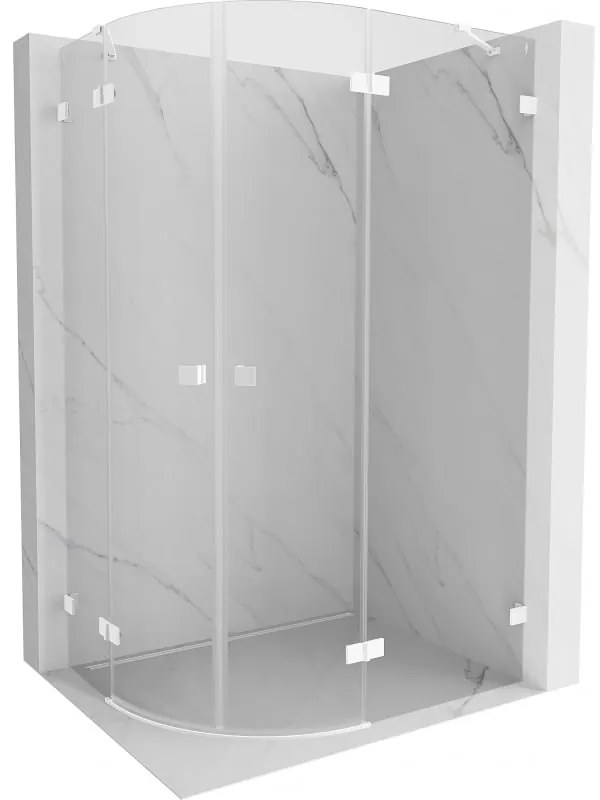 Mexen Lunar, pravý polkruhový sprchový kút 100 x 90 cm, 8mm číre sklo, biely profil, 833-100P-090L-20-00