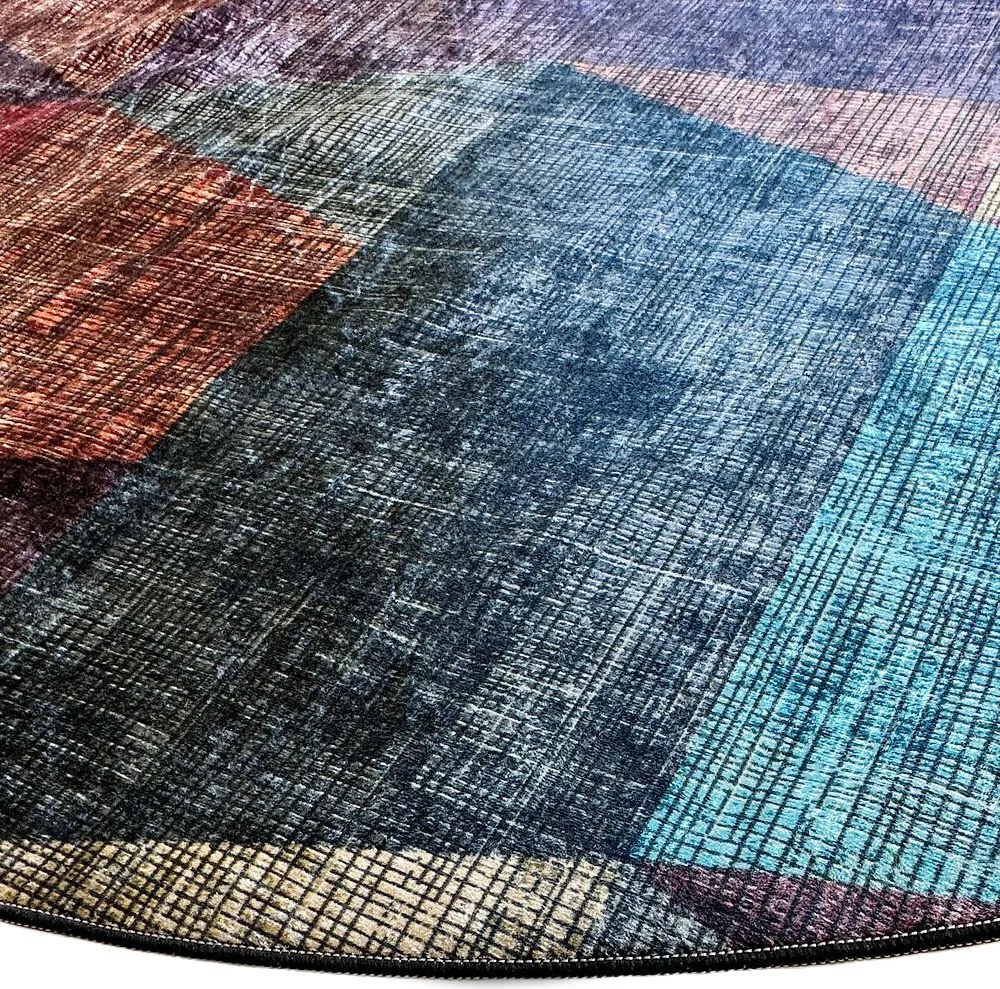 Okrúhly viacfarebný koberec Porte 2032 Koło MULTI – geometrický vzor Rozmer: 80 cm