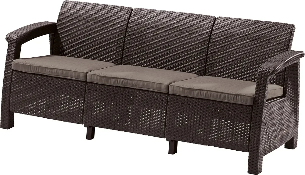 Záhradná pohovka Corfu love seat max - hnedá / šedohnedé podušky