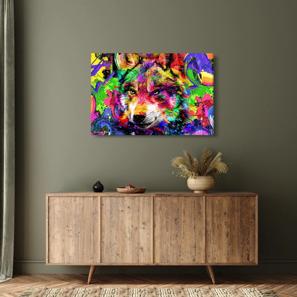 Obraz - Vlk s graffiti (90x60 cm)