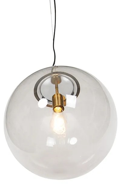 Moderné závesné svietidlo mosadzné s dymovým sklom 40 cm - Ball