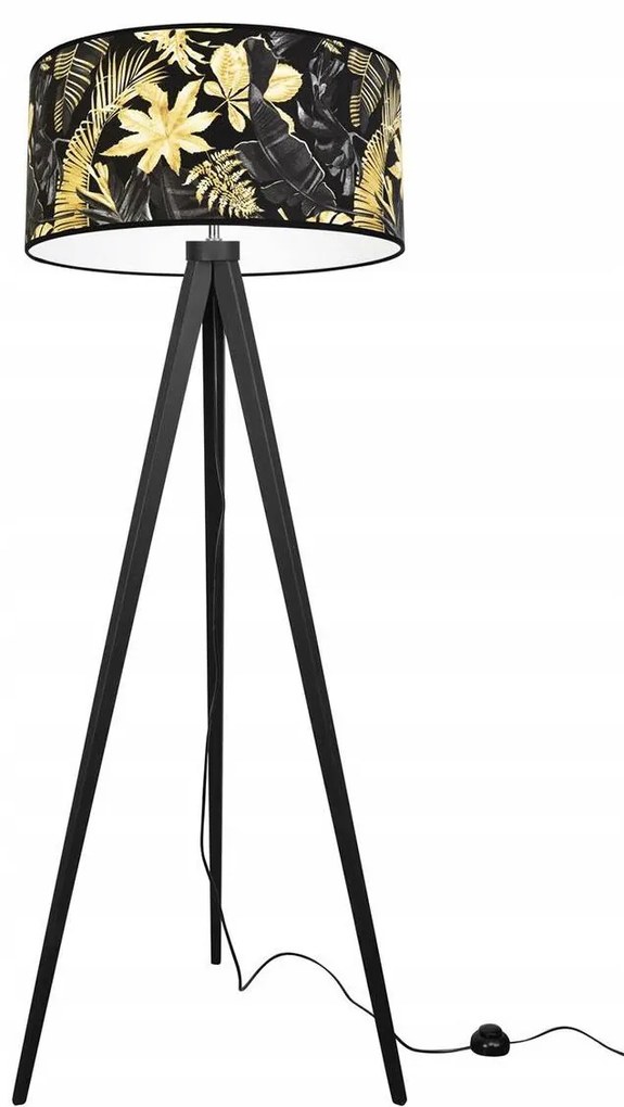 Stojacia lampa Gold Flowers, 1x čierne textilné tienidlo s kvetinovým vzorom, (výber zo 4 farieb konštrukcie), (fi 40cm)