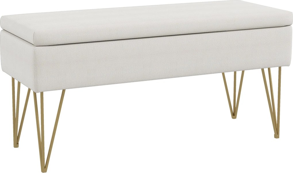 HOMCOM Úložná Lavica Čalúnená Lavica, Vyzerajúca ako Ľan, Postelová Lavica so Oceľovými Nohami, do Spálne, Obývačky, Chodby, 100 x 40 x 49 cm, Smotano