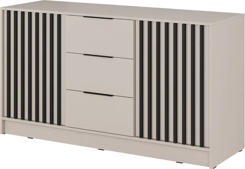 Komoda so zásuvkami Nelly 3D, čierne lamely, kašmír