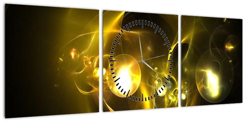 Abstraktný obraz žltých gulí (s hodinami) (90x30 cm)
