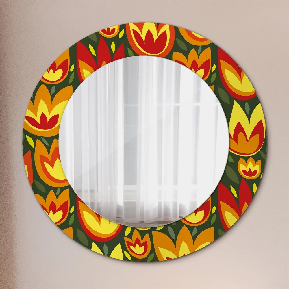 Okrúhle zrkadlo s potlačou Retro tulipány fi 50 cm