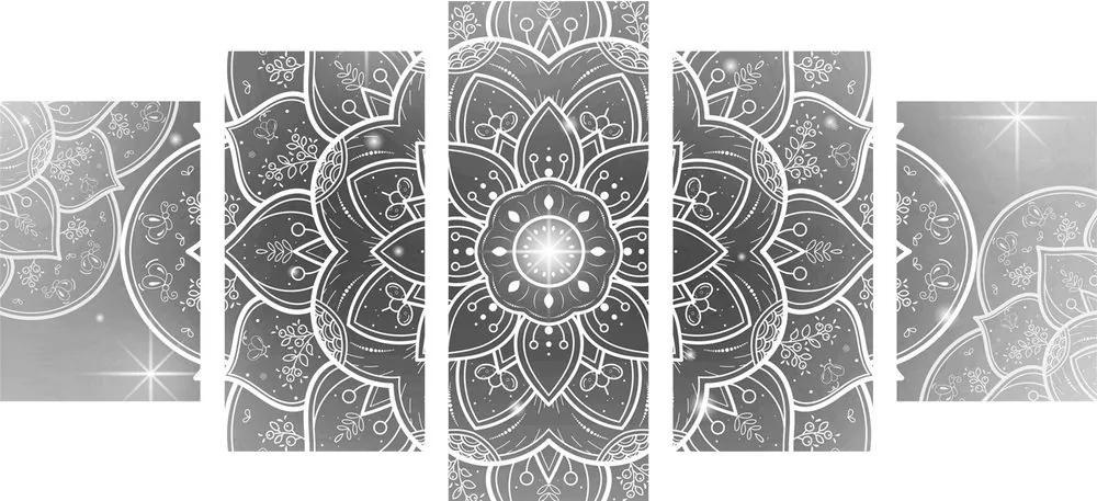 5-dielny obraz orientálna Mandala v čiernobielom prevedení - 200x100