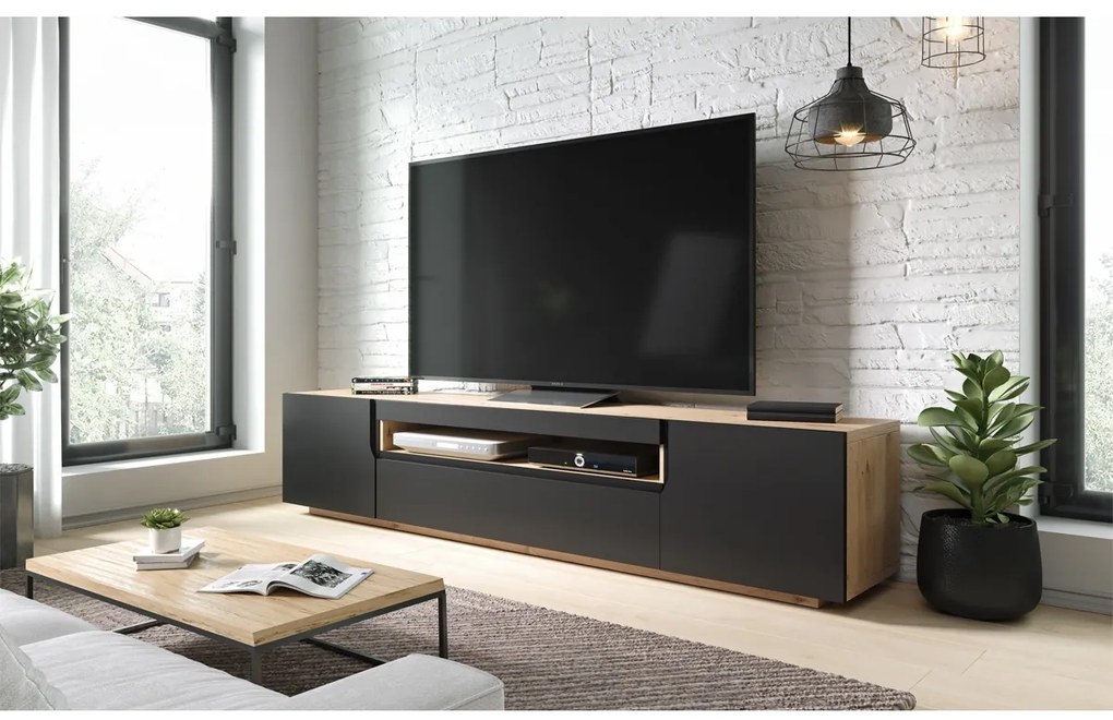 TV skrinka Loftia - artisan/čierny mat