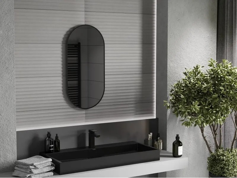 Mexen Loft oválne kúpeľňové zrkadlo 80 x 40 cm, čierny rám - 9851-080-040-000-70