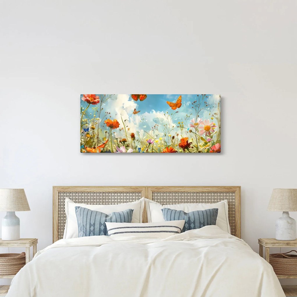 Obraz - Motýle na letnej lúke (120x50 cm)