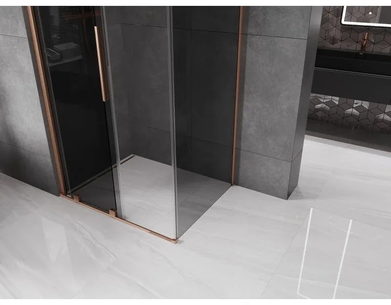 Mexen Velar, sprchový kút s posuvnými dverami 90 x 120 cm, 8mm šedé sklo, medená matná, 871-090-120-41-65