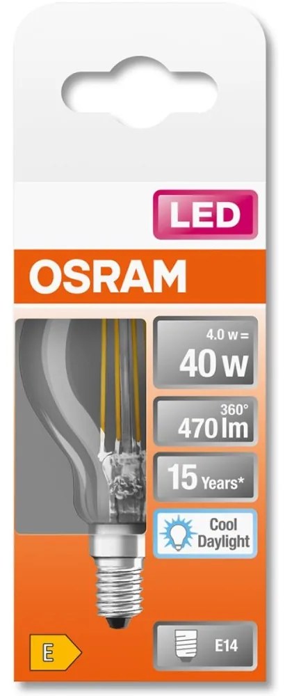 LED žiarovka E14 P45 CL 4W = 40W 470lm 6500K Cold 300° Filament OSRAM STAR