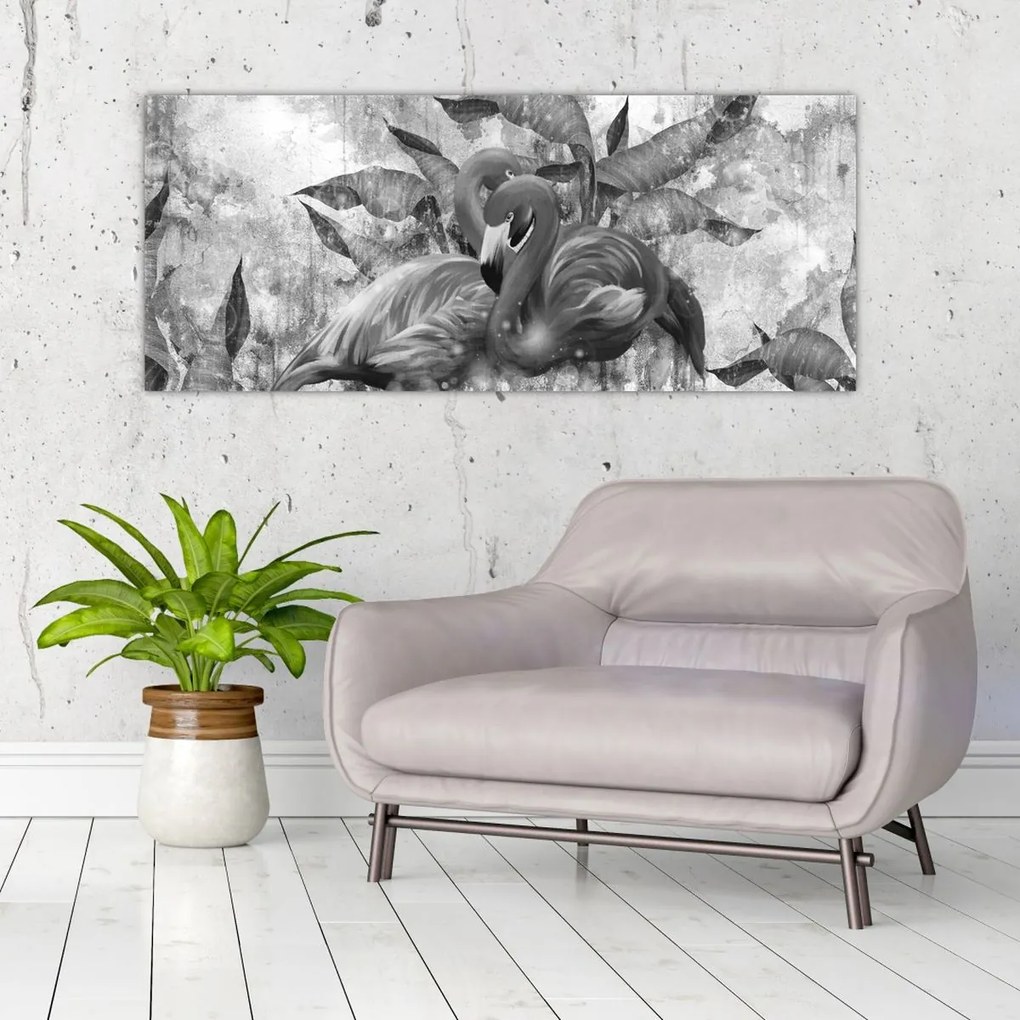 Obraz - Plameniaky graffiti (120x50 cm)