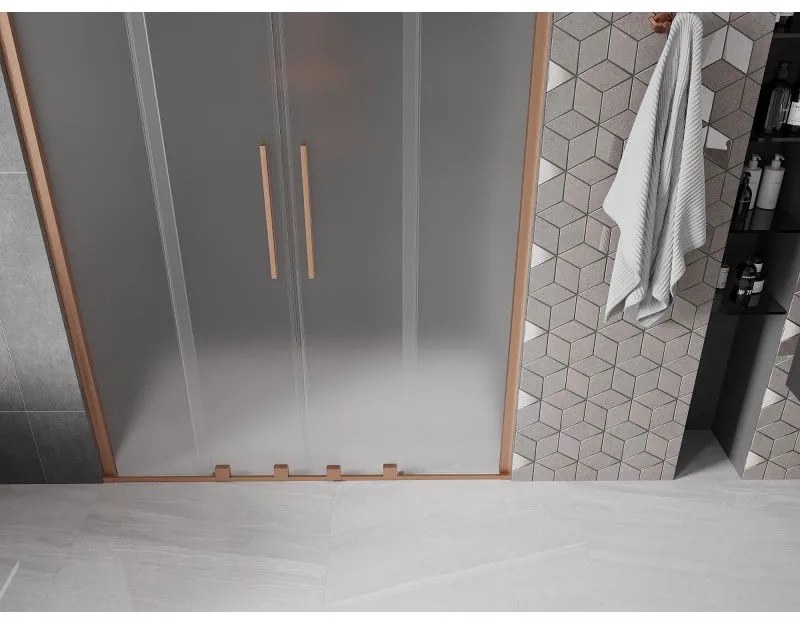 Mexen Velar Duo, posuvné sprchové dvere do otvoru 160 cm, 8mm sklo námraza, medená matná, 871-160-000-32-65