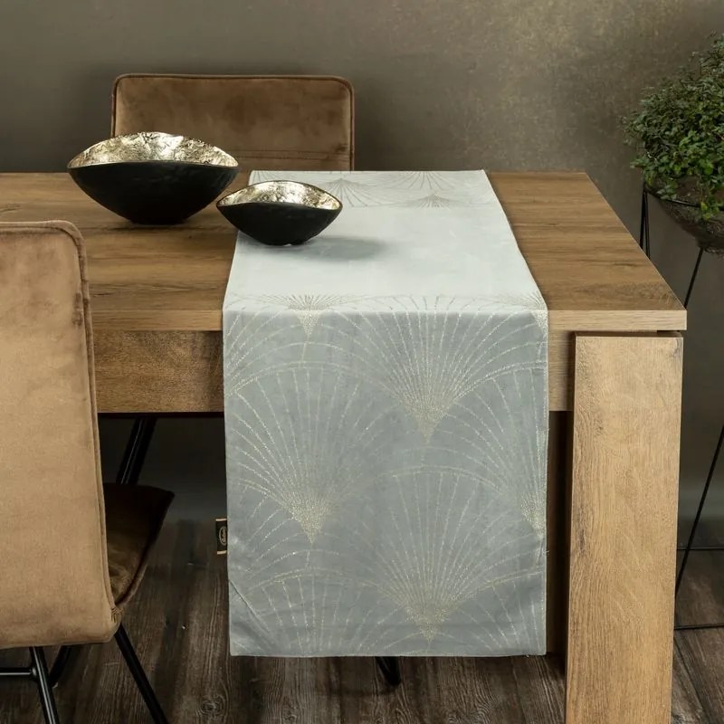 Dekorstudio Elegantný zamatový behúň na stôl BLINK 14 strieborný Rozmer behúňa (šírka x dĺžka): 35x140cm