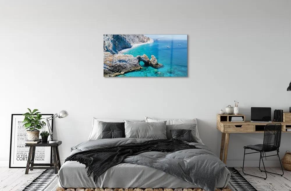Sklenený obraz Grécko Beach brehu mora 140x70 cm