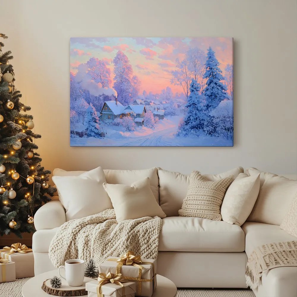 Obraz vianočná dedinka za súmraku