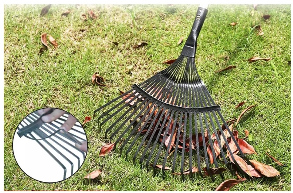 CROWNMAN KOVOVÉ vejárové hrable na lístie a trávu, 51 cm, 22 zubov