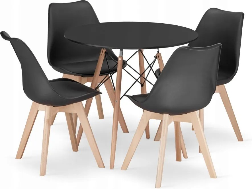 Jedálenská zostava TODI 80cm okrúhly stolový set čierny a 2 stoličky MARK čierne + 2 stoličky MARK čierne  ZADARMO
