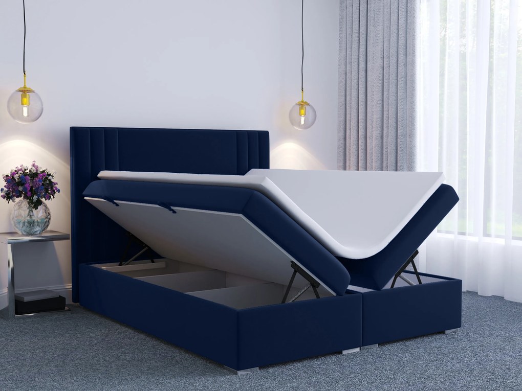 Manželská posteľ Boxspring 180 cm Morcano (tmavomodrá) (s úložným priestorom). Akcia -20%. Vlastná spoľahlivá doprava až k Vám domov. 1020337