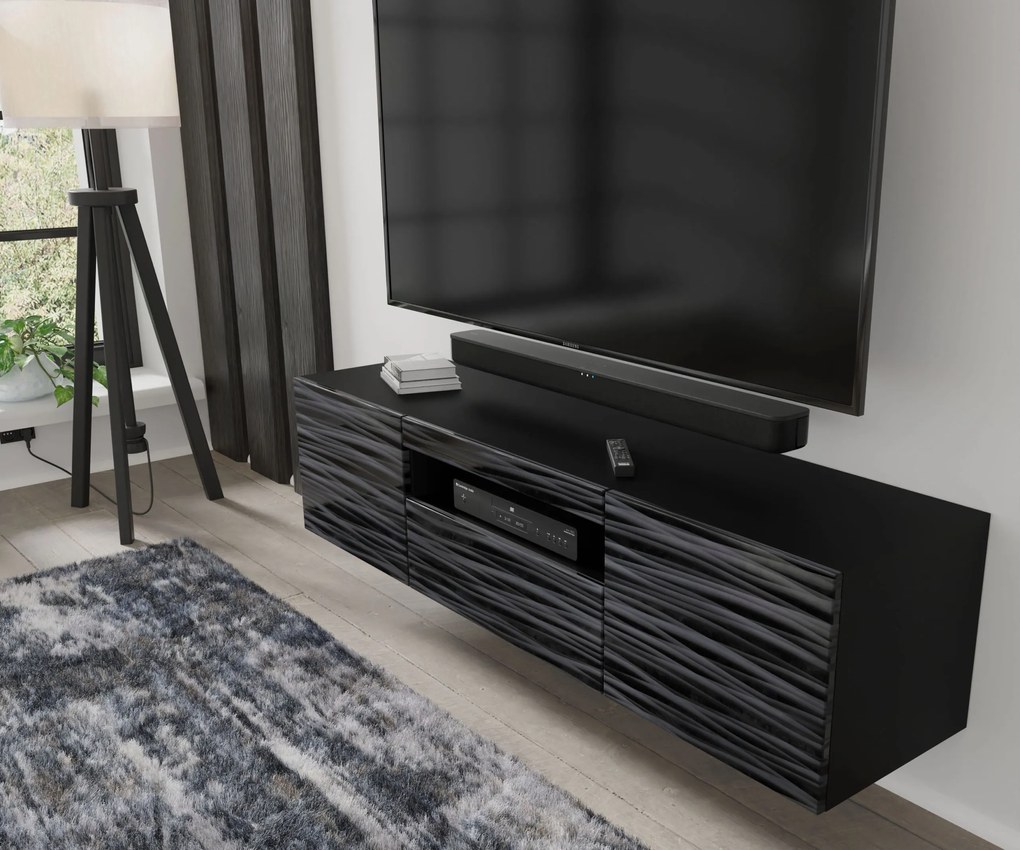 TV stolík/skrinka Aurora 150 (sahara čierna). Akcia -22%. Vlastná spoľahlivá doprava až k Vám domov. 1124865