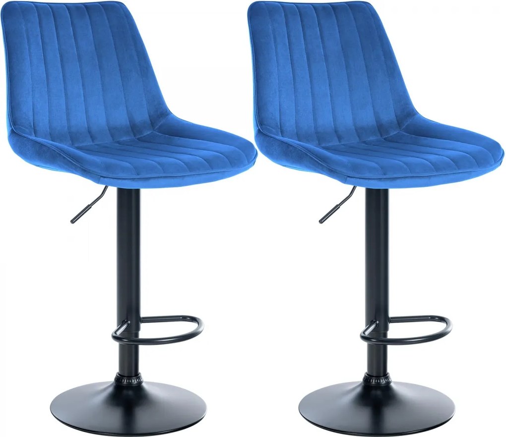 2x Barová stolička Toni - zamat, čierny rám - Modrá