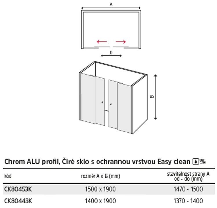 Mereo Mereo, Sprchové dvere, LIMA, štvordilene, zasúvacie, chróm ALU, sklo Číre, MER-CK80443K