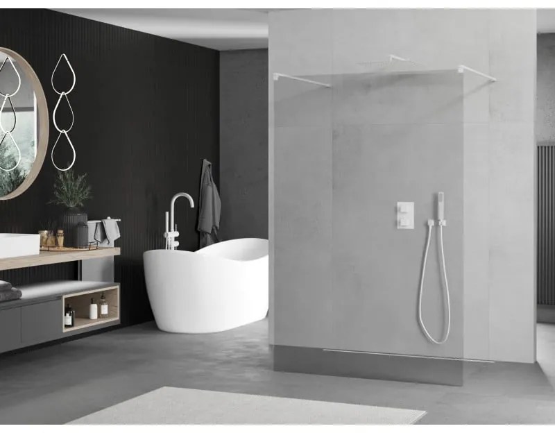Mexen Kioto, sprchová zástena Walk-In 145 x 200 cm, 8mm číre sklo, biely profil, 800-145-002-20-00