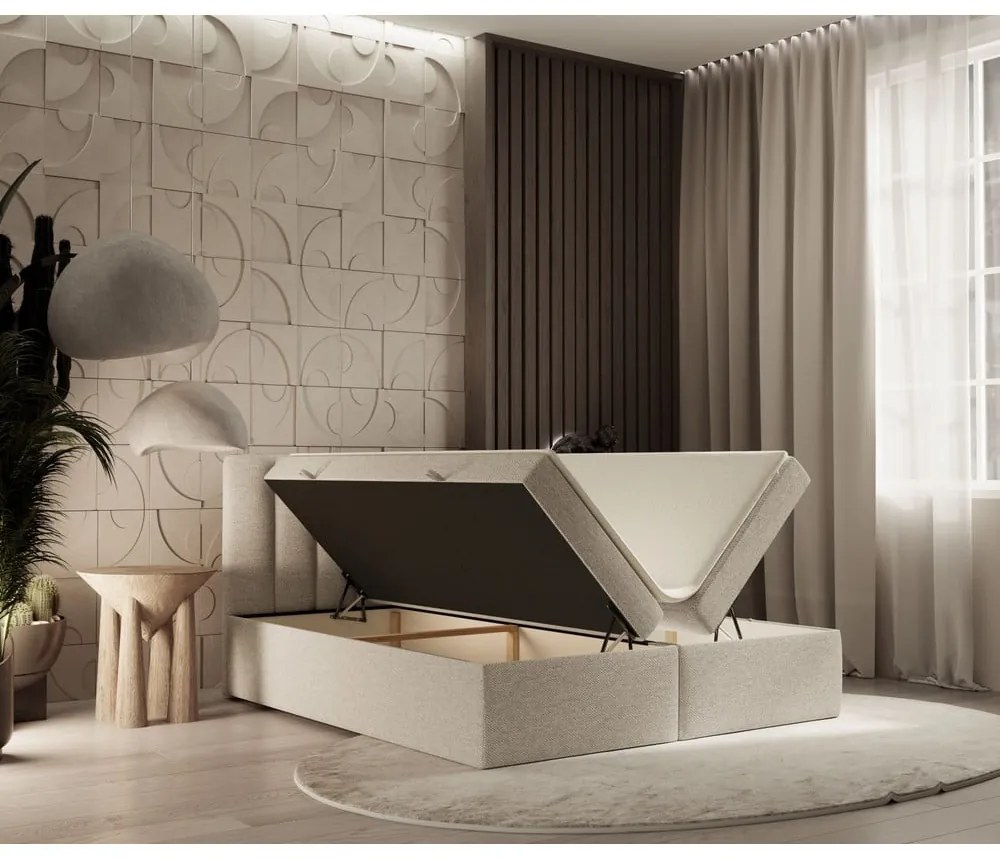 Béžová boxspring posteľ s úložným priestorom 180x200 cm Novento – Maison de Rêve