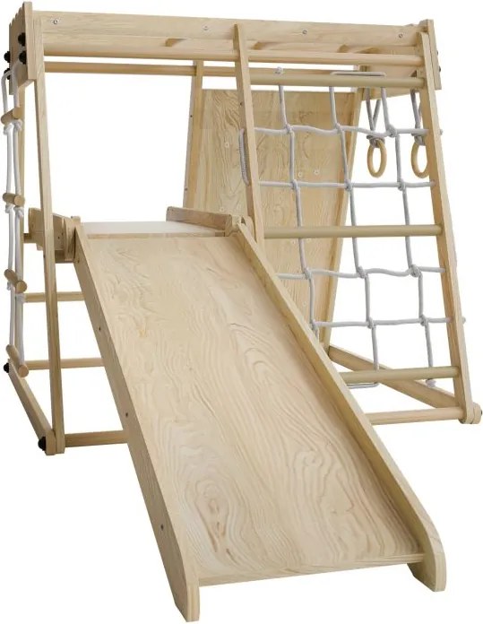 Detské vnútorné drevené ihrisko so šmykľavkou, lezeckou sten