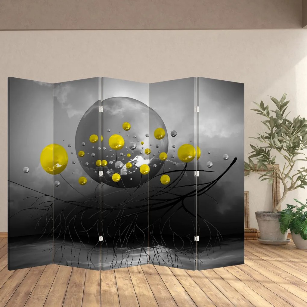 Paraván - Žlté abstraktné gule (210x170 cm)
