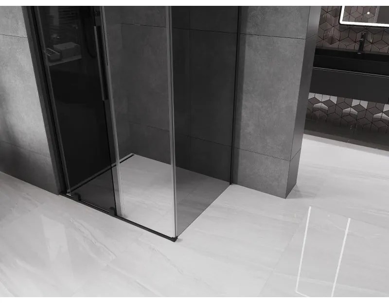 Mexen Velar, sprchový kút s posuvnými dverami 130 x 80 cm, 8mm šedé sklo, čierna matná, 871-130-080-41-70