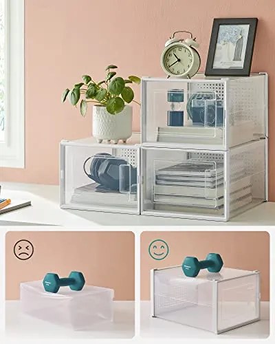 Box na topánky, sada 18ks, priehľadný, biela farba, 18,5x25x35cm