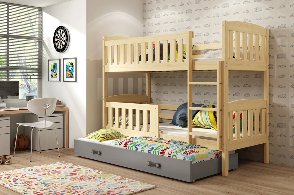 Interbeds Poschodová posteľ Kubus prírodná rozkladacia s matracom 200cm x 90cm - grafitová