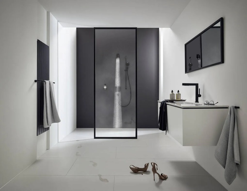 Hansgrohe Finoris, umývadlová batéria 230, s výpustom Push-Open a výsuvnou spŕškou, EcoSmart, čierna matná, 76063670