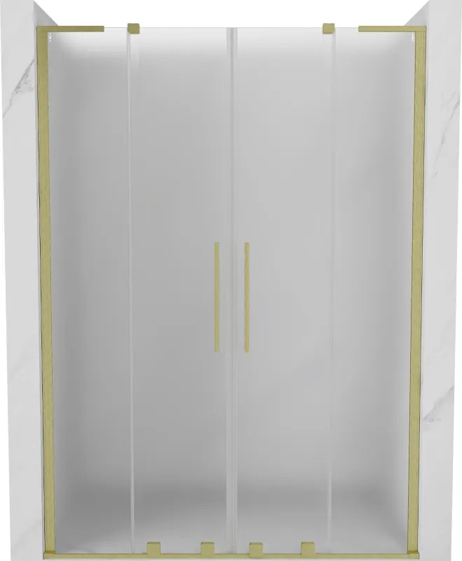 Mexen Velar L Duo, posuvné sprchové dvere do otvoru 160 cm, 8mm sklo námraza, zlatá matná, 871-160-003-32-55