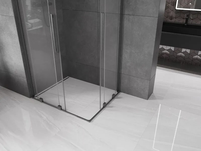 Mexen Velar L Duo, sprchový kút s posuvnými dverami 100 x 90 cm, 8mm číre sklo, grafit brúsený, 871-100-090-02-03-66