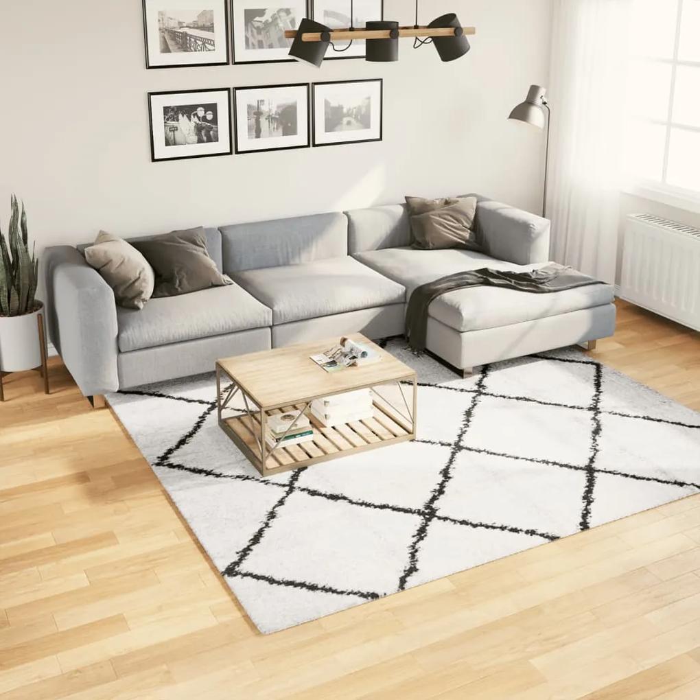 Chlpatý koberec vysoký vlas moderný krémovo-čierny 240x240 cm 375372