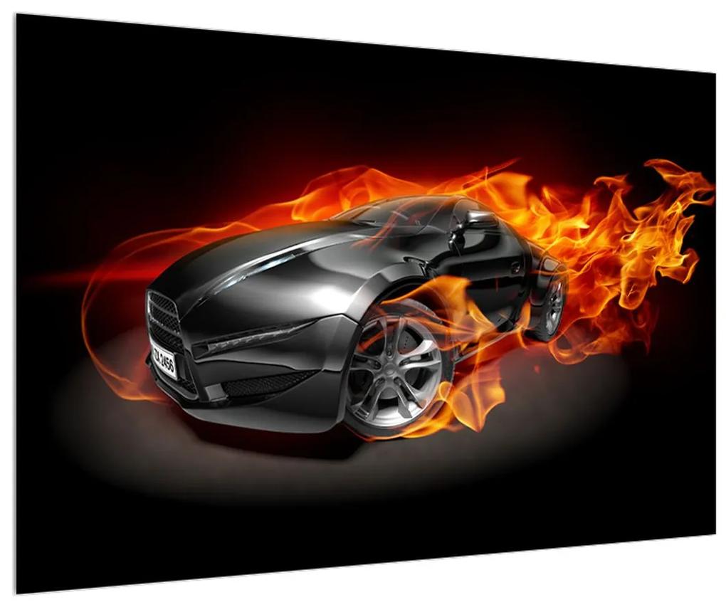 Obraz auta v ohni (90x60 cm)