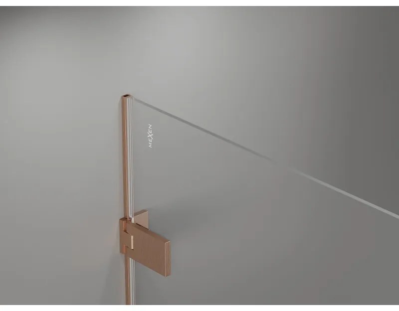 Mexen Lunar-F Duo, skladací sprchový kút 90 x 70 cm, 8mm číre sklo, profil medená matná, 836-090L-070P-65-00