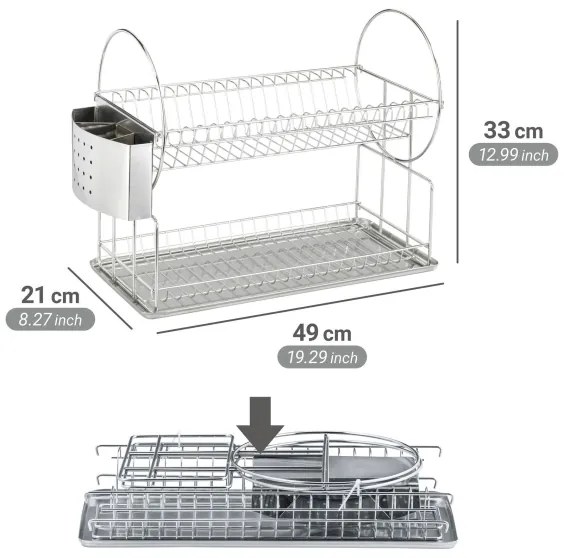 WENKO 2329100 - Odkvapávač riadu DUO 21x33 cm nerez/strieborná