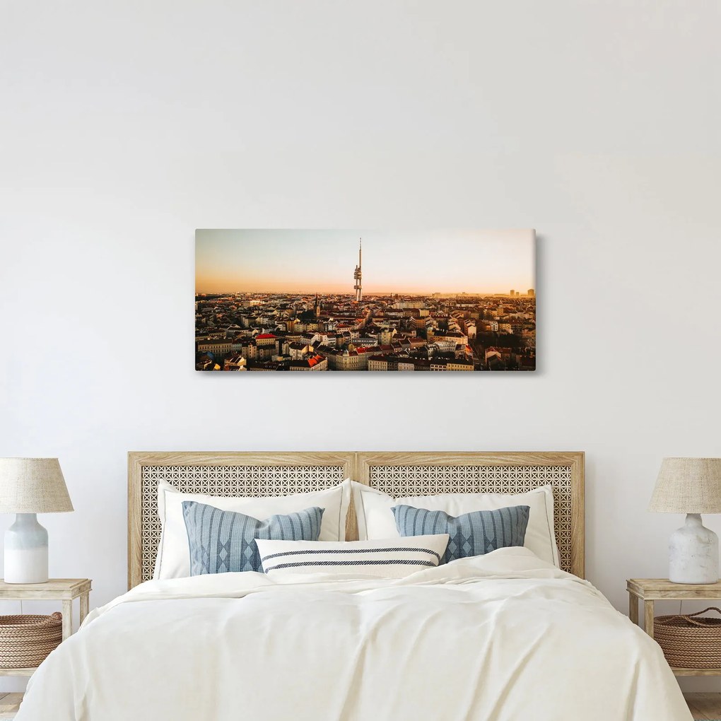Obraz západu slnka nad Žižkovom (120x50 cm)